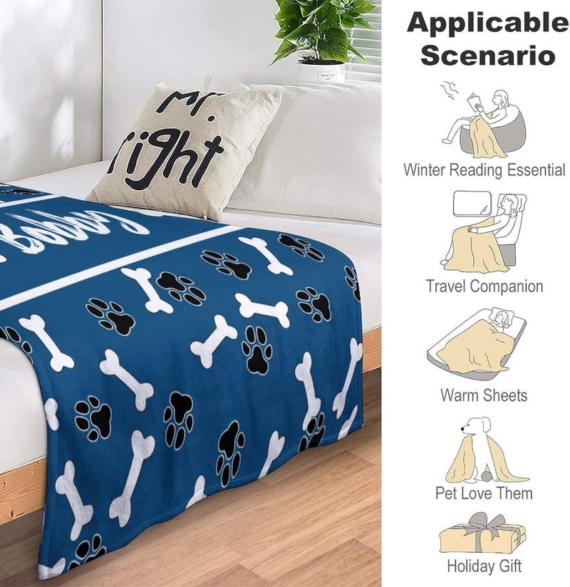 Artsadd Custom Pet Name Blanket, Personalized Dogs Blanket with Paw Prints, Soft Flannel Throw Blanket, 30"X40", 32"X48", 40"X50", 50"X60", 60"X80" - Image 3